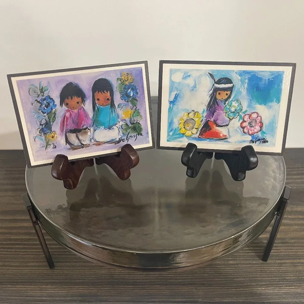 Ted De Grazia Art Work on Wooden Plaques, Set of 2